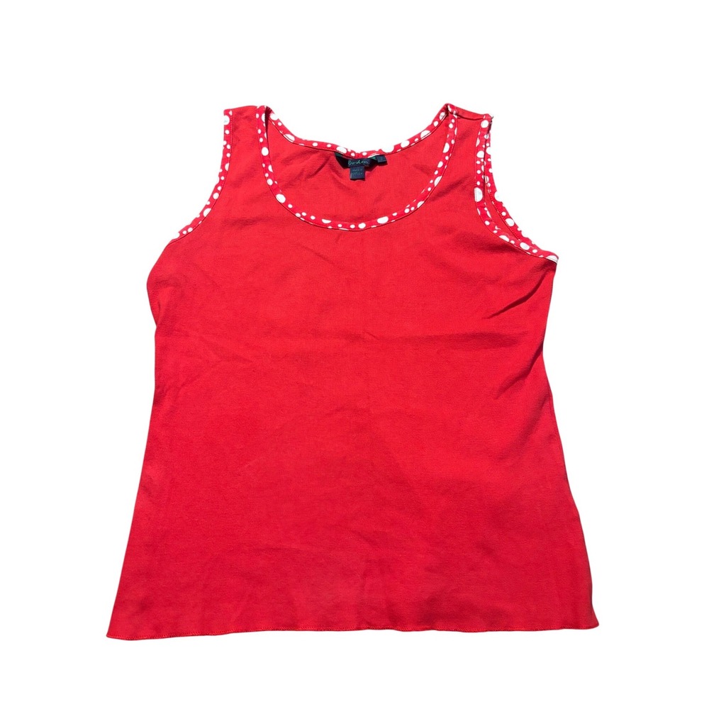 Boden Red‎ Polka Dot Trim Tank Top Women S Sleeveless Scoop Neck Cotton bold fun